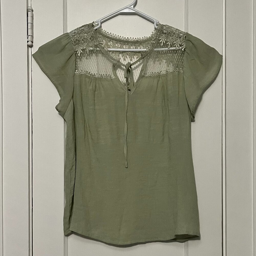 Perch Blu Pepper blouse sheer lace green boho fairy spring feminine size 2XL
